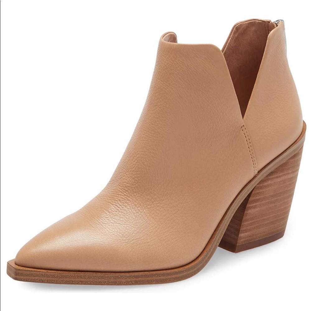 Chunky Heel V Cut Pointed Toe Ankle Zipper Booties